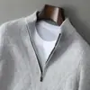 Camiseta Base de Lana para Hombre, Nueva de Otoño e Invierno, Espesa, Cuello Alto Medio, Media Cremallera, Suéter Grueso Cálido, Holgado, Casual de Negocios