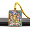 Acero de Titanio 4*5 Colgante Thangka Pintado a Mano Dorado de Colores Cinco Ancianos Dios Amarillo de la Riqueza Pasado y Presente Collar Thangka Dorado Venta al por Mayor