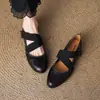 Zapatos Planos de Ballet Suaves de Piel de Oveja Estilo Retro Artístico Punta Redonda Cruzados Tacón Bajo Bajo Zapatos para Mujer