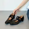 Zapatos Mary Jane de Verano Tejidos Huecos Estilo Hada Francesa Estilo Nuevo 2026 para Mujer con Correas Cruzadas Elásticas y Boca Baja