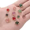 Cobre Relleno de Oro de 14K Borde de Circonita de Cristal Trébol de Cuatro Hojas Colgante Doble Accesorios Hecho a Mano DIY Colgante Accesorios de Joyería Al por Mayor