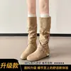 Botas altas retro de gamuza para mujer, nuevo estilo otoño-verano 2026, botas de vaquero occidentales, botas de montar, botas altas