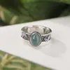 Anillo Estilo Étnico Chiba Plata Tailandesa Jade Azul Agua Cabujón Hoja de Bambú Trenzado Retro Viejo Personalizado Tendencia Nicho
