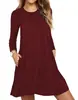 Vestido Nuevo Otoño/Invierno 2025 Amazon Transfronterizo Color Sólido Cuello Redondo Vestido con Bolsillo Acampanado