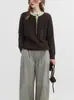 Suéter de Punto Pullover de Bloques de Color con Cuello Redondo Casual Transfronterizo, Falso Dos Piezas para Mujer, Nuevo Suéter de Cuello Semiabierto de Otoño e Invierno