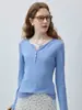 Camiseta Henley de Manga Longa Yinhe STUDIO para Mulheres Malha Slimming Roupa de Baixo Top de Outono