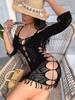 Yue Die Lencería Sexy Transfronterizo Body de una Pieza Hueco Estilo Europeo y Americano Ropa de Malla Sexy Seductora Bodycon Conjunto de Falda Corta