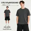 Camiseta de Manga Corta para Hombre, Estilo Americano Lavada y Desgastada, Algodón Puro, Corte Holgado, Juvenil, 180G, Venta al por Mayor