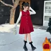 Conjunto de Año Nuevo 2025 para Niñas con Forro de Felpa Moda Nueva Elegante para Niños Mayores Vestido Casual Coreano