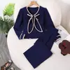 Comercio Exterior Transfronterizo Conjunto de Niña Otoño Invierno Nueva Moda Europeo Americano Cintura de Lazo Ceñidor Top Pantalones Largos para Niños Conjunto de Dos Piezas