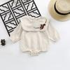 Meninas Estilo Coreano Bebê Algodão Lapela Cervo Bordado Siamese Hayi ins Bebê Triângulo macio Escalada Roupas Trendy