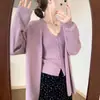 Conjunto de Dos Piezas de Chaqueta Cardigan de Punto Holgado Estilo Coreano y Camisola de Cuello Halter con un Diseño Suave y Elegante, Nuevo Conjunto de Suéter