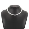 Colar Gargantilha Elegante com Contas Grandes Exageradas Transfronteiriço Corrente Curta para Clavícula Feminina Colar Barroco de Pérola de Imitação Pingente de Franja