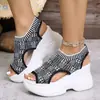 Nuevas Sandalias Deportivas de Verano 2025 Tejidas con Boca de Pescado Estilo Hada Suela de Plataforma Tacones Altos Tejido Fly Tacón de Cuña Suela Gruesa para Mujer