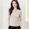 Camiseta de algodão modal com textura e lã, manga longa para mulheres, novo modelo outono 2026, gola redonda, peça básica para sobreposição