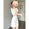 Elegante e Puro Desejo Sexy Vestido Assimétrico Duas Formas Feminino Cintura Franzida Ajuste Slim 2025 Novo Vestido Curto Bodycon