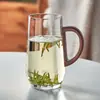 Caneca de Chá Verde com Cabo de Madeira de Nogueira, Copo de Vidro de Borossilicato de Alta Resistência ao Calor, Copo de Água Houkui, Copo para Chá de Flores, Copo de Vidro para Chá de Escritório