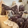 Lençol de cama com babados florais pequenos estilo coreano de alta gramatura, colcha, conjunto de quatro peças de veludo de leite, conjunto de três peças quente 1
