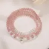 Pulseira Duplo Círculo Cristal Morango Mel Amor Rosa Fresca e Doce Presente para Meninas e Melhores Amigas Fornecedor Atacadista de Joias para Transmissão ao Vivo