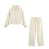 ZA popular roupa feminina elástica moda transfronteiriça AliExpress calça de cintura elástica moletom com capuz europeu e americano top marrom-avermelhado