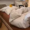 Conjunto de quatro peças xadrez listrado de algodão puro lavado estilo ins, capa de edredom e lençol de algodão simples, conjunto de 3 peças para dormitório estudantil