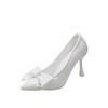 Zapatos de Moda de Tacón Alto para Ropa Exterior de Mujer Primavera y Otoño Punta Afilada Stiletto Lazo Zapatos de Tacón Alto