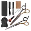 Ouro preto profissional cabeleireiro tesoura terno ferramentas tesoura de cabelo tesoura plana tesoura dente tesoura de aço inoxidável franja
