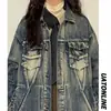 Jaqueta Jeans Retro Americana Lavagem Pesada com Barra Desfiada para Homens e Mulheres, Jaqueta Solta para Casal, Jaqueta Versátil da Moda High Street