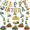 Toppers para Pastel Temáticos de Coche de Juguete Infantil Transfronterizos, Pancarta de Feliz Cumpleaños, Banderines de Letras Serie Color Bosque
