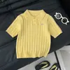 Top de tricô com gola polo para meninas, design de verão torcido em cor sólida, estilo Miu, moderno e sofisticado, camiseta versátil