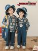 Conjunto de Niñas Serie Perro Estrella Wulibu: Camisa de cuello para niños de primavera y otoño con bordado de dibujos animados y overol de mezclilla