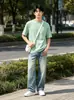 Jeans Anchos de Pierna Recta Lavados con Degradado Estilo Retro Americano Verano Plisados Deshilachados Desgastados Rectos de Longitud Completa Pantalones Casuales