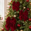 Nuevo producto transfronterizo: Colgante de moño de terciopelo burdeos para Navidad, decoración de árbol de Navidad DIY, adorno de moño de seis puntas
