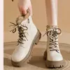 Botas de nieve de felpa para mujer 2026 estilo nuevo de invierno, forradas de forro polar y engrosadas, botines de suela gruesa para mujer, zapatos de algodón, botines Martin para mujer