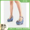 2025 Nuevo Estilo de Verano Estilo Europeo y Americano Sandalias de Tacón Alto de una Sola Tira de Cuero de Microfibra para Mujer Son Cómodas y Versátiles 1