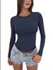 2026 Nueva Ropa Versátil para Mujer de Amazon Estilo Europeo y Americano Ajustada Manga Larga Seda de Leche Cuello Redondo Bajo