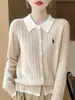 26 Nuevo Estilo Primavera y Otoño Cárdigan 100% Lana Pura para Mujer con Solapa, Bloques de Color, Suéter Bordado, Chaqueta de Punto de Cachemira Holgada