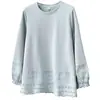 Camiseta y sudadera de talla grande para niñas de talla grande, nuevo estilo de otoño, top de manga larga con retazos de encaje hueco elegante 0755