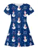 Vestido Curto de Manga Curta Soltinho para Meninas com Estampa Digital 3D de Boneco de Neve de Desenho Animado para o Natal - Comércio Exterior Transfronteiriço Europeu e Americano