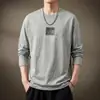 Camiseta Masculina de Manga Longa com Gola Redonda, Estampa Personalizada Americana de Alta Qualidade, Novo Estilo de Outono, Solta, Confortável e Casual