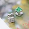 Aowei Luo Original Estilo Luxo Leve Verde Prata Trevo Strass Aço Acessório Moda Coreana Versátil Dupla Face