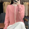 Cardigan de Tricô com Renda em Cor Contrastante Outono Inverno Novo Estilo Feminino Chic Francês Moda Camada Base Top Suéter Coat Emagrecedor