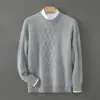 Suéter Pulôver Masculino Espesso 100% Lã para Outono/Inverno 2025 com Jacquard Padrão Diamante, Suéter de Tricô Macio com Gola Redonda