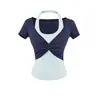 Ropa de mujer transfronteriza al por mayor moda estilo europeo y americano top de dos piezas falso primavera 2026 nuevo camiseta de manga corta con cuello halter