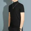 Camiseta de Manga Corta con Cuello Medio Alto para Hombre, Camiseta tipo Seda, Camiseta de Moda de Manga Corta con Cuello Medio Alto para Hombre