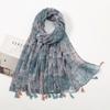 Cachecol Novo de Primavera e Verão com Toque de Algodão e Linho, Xale Literário Estampado com Franjas, Cachecol Longo de Poliéster Pequeno Fresco Feminino Fashion e Versátil