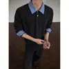 En stock Otoño 2026 Nuevo Sudadera con Capucha Patchwork Bloques de Color Americanos Tallas Grandes para Hombre Solapa Ligera Negocios Manga Larga Sudadera con Capucha POLO