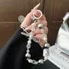 Correa creativa para teléfono con cuentas en forma de corazón, cadena para funda de teléfono DIY, colgante de corazón con cuentas hecho a mano, accesorio decorativo