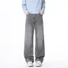 Jeans Rectos Holgados Color Gris Humo para Hombre 2026 Verano Delgados Casual Americano Elásticos Pantalones para Hombre