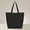 Bolsa de Lona de Poliéster-Algodón Negra con Bordado, Impresión por Transferencia Térmica, Bolsa Tote Personalizada, Bolsa de Lona Lisa en Blanco